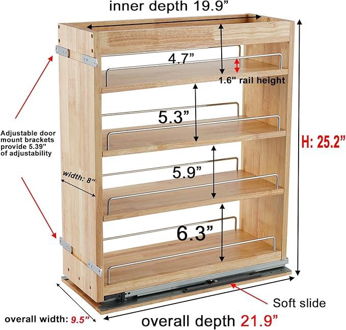 DINDON Pull Out Spice Rack Cabinet Organizer, (8