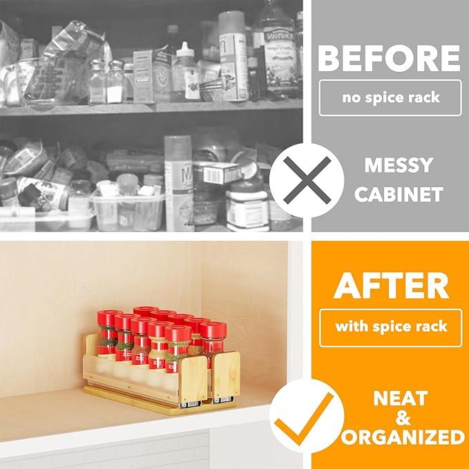 SpaceAid Bamboo Pull Out Spice Rack Organizer for Cabinet, Heavy Duty Slide Out Seasoning Kitchen Pantry Sliding Vertical Organization, 5.1