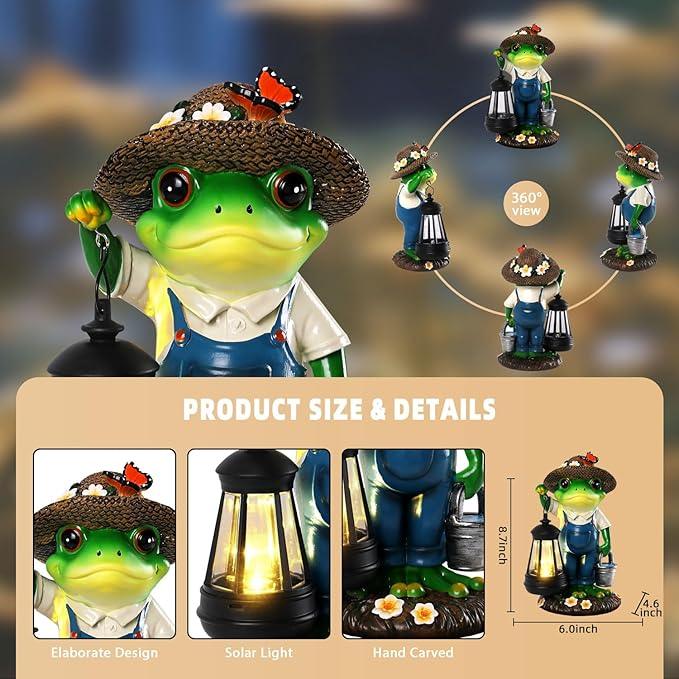 Solar Garden Decor - Frog Statues with Lantern 9