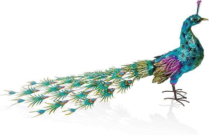 Alpine Corporation HEH378 Metal Jumbo Sized Majestic Peacock Decor, Elegant Garden & Patio Bird Statue, 33
