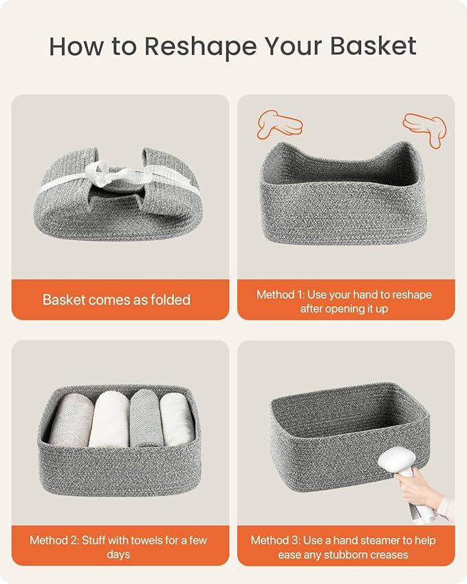 KALLAX Small Woven Basket, 12 x 8 x 4.5 Inches, Storage Basket for Organizing, Cute Small Rope Shelf Closet Cube Storage Bins Baskets for Shelves, Dog Toy Gift Baskets Empty, 3 Packs, Mixed Grey