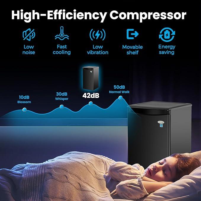 E-Star 3.3 Cu Ft Mini Fridge without Freezer - AUTO DEFROST, Reversible Single Door, Glass Shelf Refrigerator - A Space-Saving Marvel for Your Bedroom, Dorm, and Office
