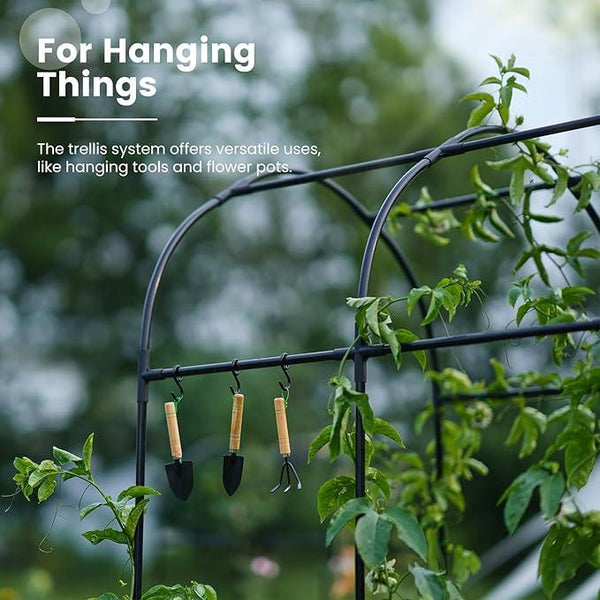 KING BIRD Raised Garden Bed with Arched Trellis Galvanized Planter Garden Box Outdoor for Gardening, Climbing Vegetables, Flowers 7.87x3.94x0.98 Ft, Silver