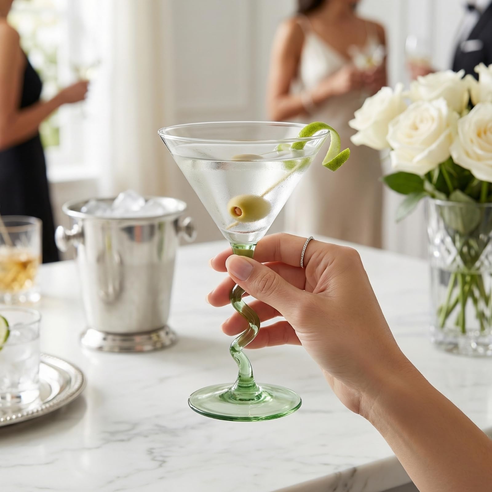 Spiral Stem Martini Glasses Set of 2, 9.2oz 7.05
