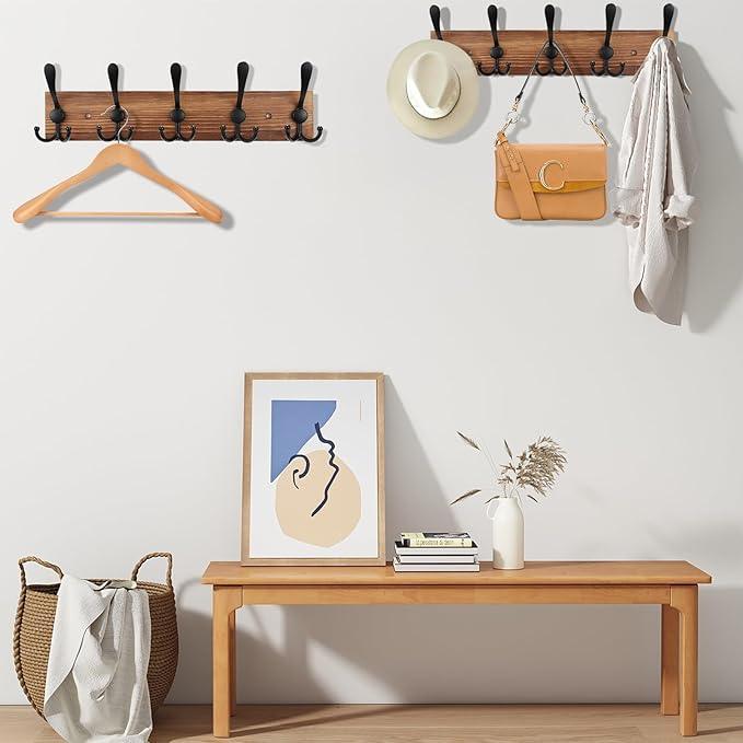 2pcs Coat Rack Wall Mount Wooden Hat Rack for Wall Hooks Pine Real Wood Plank 16.9
