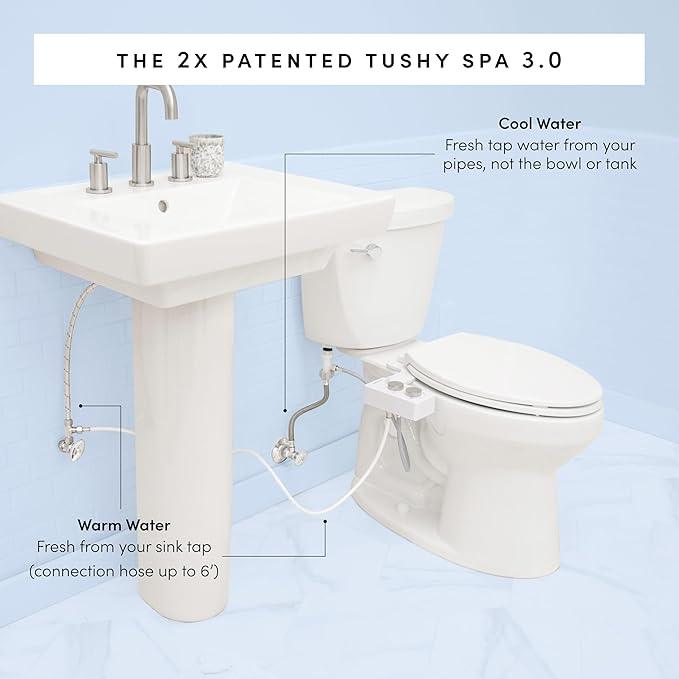 TUSHY 3.0 Spa Bidet Attachment. Cool to Warm Water. It's Time to Replace Toilet Paper, Fresh Water Spray (Requires Sink Access for Optional Temperature Control), Bamboo