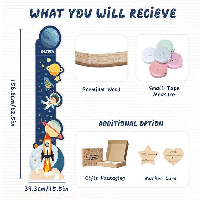 Personalized Name Growth Chart for Wall, Space Height Measurement for Wall, Children Height Chart Ruler, Portable 3D Removable Growth Chart, Wall Height Measurement for Kids