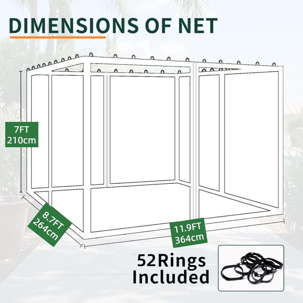 10x13FT Mosquito Netting for Gazebo,Pergola,Pop up Canopy Tent,4-Panel with Zipper for Outdoor Patio,Backyard (Black,Mosquito Net Only)