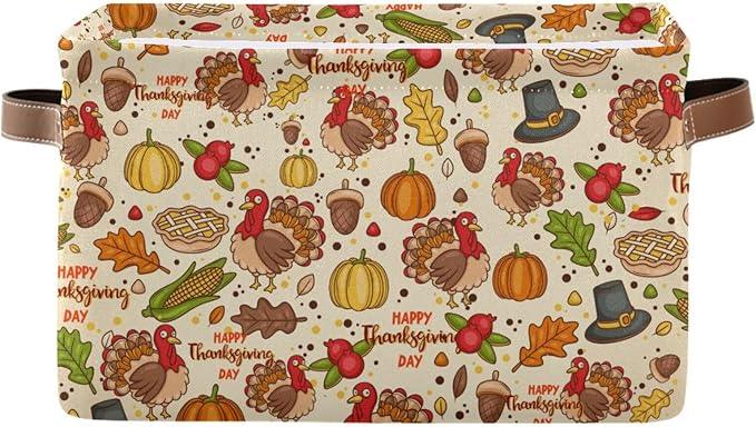 Storage Basket Thanksgiving Day Pumpkins Cube Storage Bins Organizer Bag Collapsible Closet Shelf Baskets with handle for Baby Cloth Pet Toy Book 14.2×10.2×8.3 IN