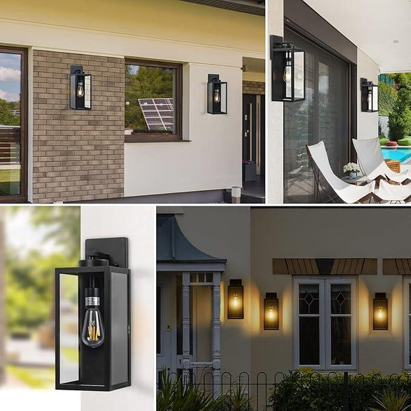 16-inch Large Outdoor Wall Light Fixture, Black Exterior Wall Lantern Waterproof, Farmhouse Porch Sconce Lighting With Glass, Modern Wall-Mounted Outside Lights for House, Garage, Patio Lamp, 2 Packs
