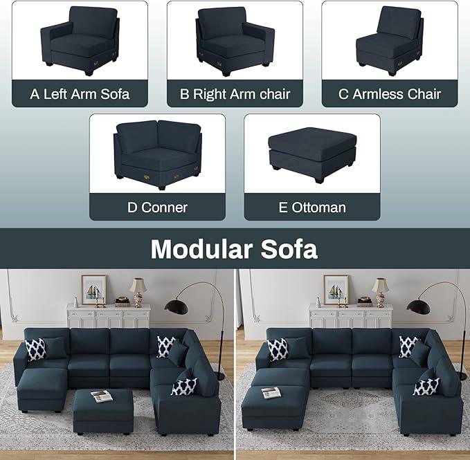 L Lengend Vansen Modular Sectional Sofa U Shaped Couch with Ottoman Modern Reversible Corner Sectional Couch for Living Room (Charcoal, U Shaped Sofa-3)