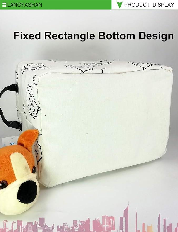LANGYASHAN Rectangular Storage Bin Collapse Canvas Fabric Cartoon Storage Basket with Handles for Organizing Home Kitchen Boys and Girls Toys Office Closet Shelf Baskets (Rec lion)