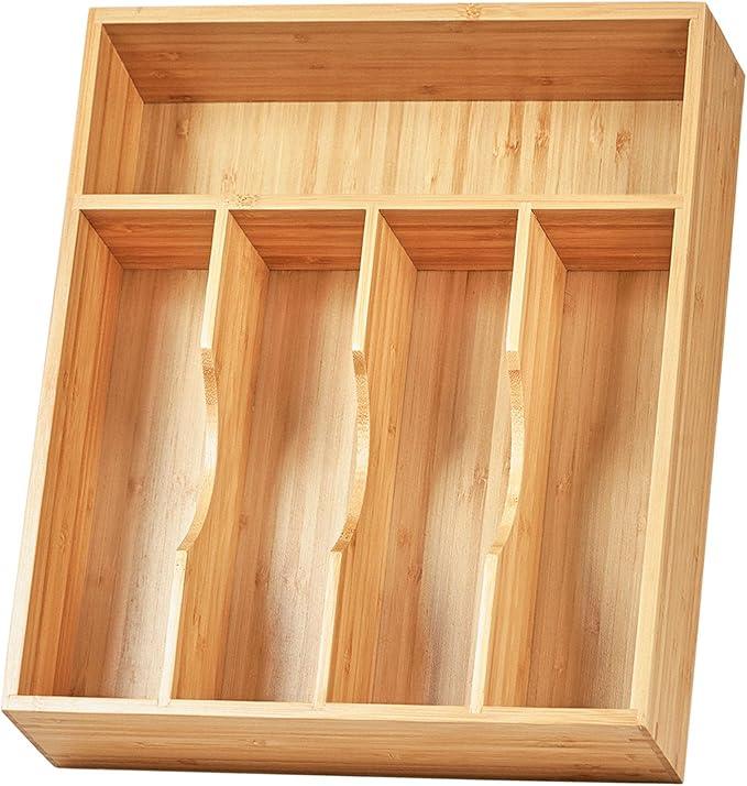 Umilife Bamboo Kitchen Drawer Organizer, 11 Inch Silverware Utensils Tray Holder with Grooved Dividers, 2.4