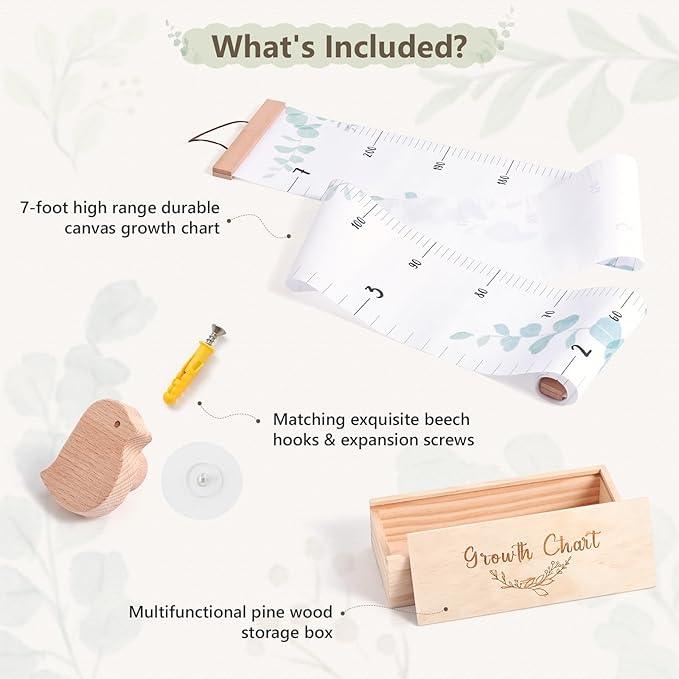 Growth Chart for Wall 7 Ft Height Chart with Keepsake Box & Hook Waterproof Canvas Measure Wall Ruler Removable Neutral Nursery Wall Decor for Baby Kids Toddlers