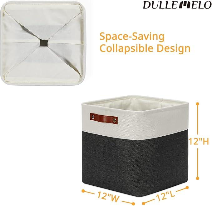 DULLEMELO Set Of 4 Cube Storage Bins, Fabric Storage Basket for Shelves Closet Nursery Toy Storage, 12 Inch Collapsible Fabric Bins for Toy Book Magazine Towel Organizers(4 Pack - 12