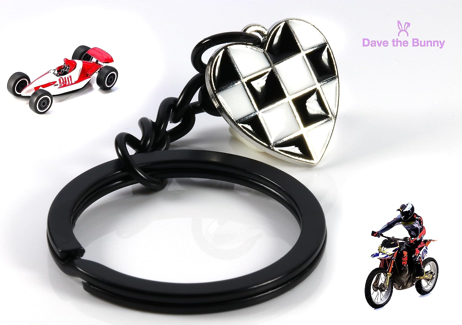 Dave The Bunny Checkered Keychain - Racing Keychain or Car Racing Gifts for Men and Women a Beautiful Checkered Heart Keychain