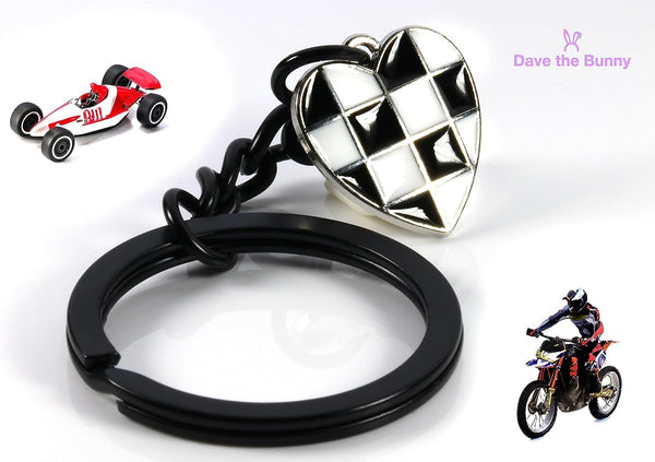 Dave The Bunny Checkered Keychain - Racing Keychain or Car Racing Gifts for Men and Women a Beautiful Checkered Heart Keychain