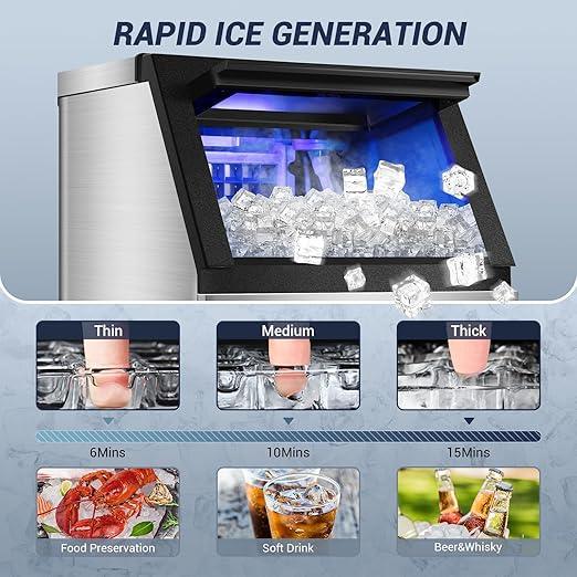 Commercial Ice Maker Machine 120LBS/24H with 30LBS Storage Bin, 15