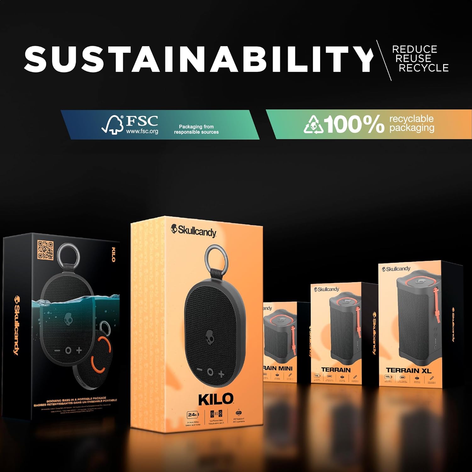 Skullcandy Terrain Mini - Waterproof Bluetooth Speaker, 14-Hour Battery, & True Wireless Stereo