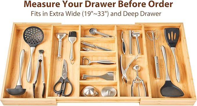 Umilife Extra Large Expandable Kitchen Drawer Organizer for Utensil and Junk, 19