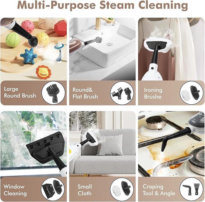 Steam Mop - All-in-one Powerful Handheld Steam Cleaner Detachable Floor Steamer with 11 Accessories, MultiPurpose Steamer for Hardwood Floors, Clothes,Windows,Tiles,Carpet, Whole Home Use, Rose Gold
