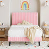Twin Size Bed Frame, Velvet Upholstered Platform Bed with Vertical Channel Tufted Headboard and Footboard, No Box Spring Required, Easy Assembly, Pink