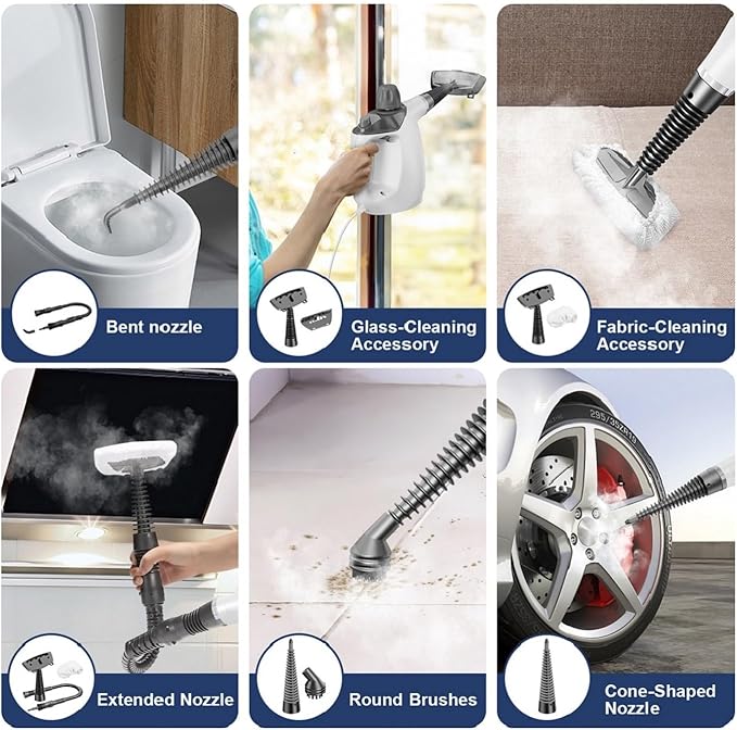 Handheld Steam Cleaner, Steam Cleaner with 16 PCS Accessory & Safety Lock, 500ML Large Capacity Natural Surface Steam for Cleaning, Multipurpose Steamer for Home, Car, Bathroom, Grease (White)