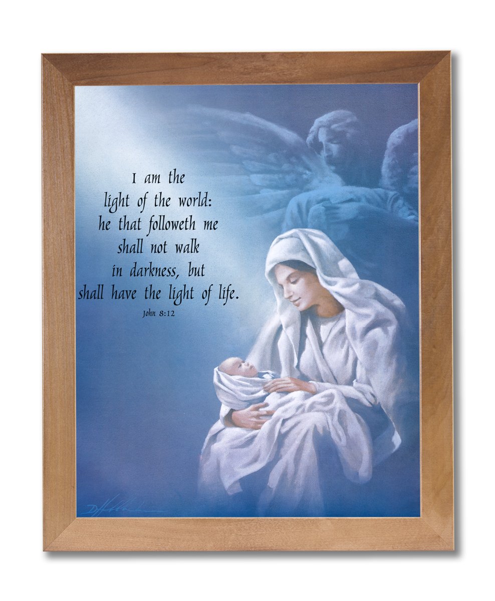 Religious Wall Art - Jesus Light of The World Print | Honey Wood Frame, Ready to Hang