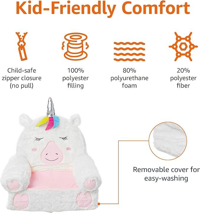 Amazon Basics Children's Plush Toddler Chair, Unicorn, Medium, Multicolor