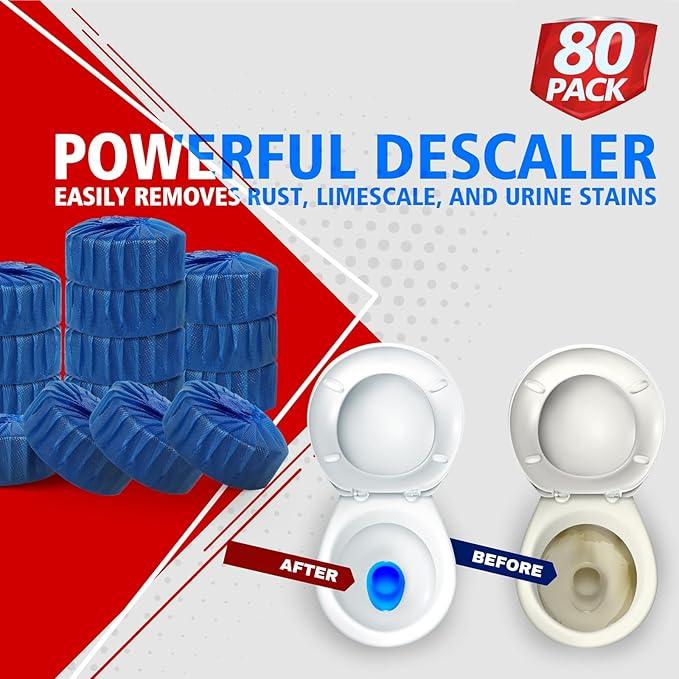 USKICH Toilet Bowl Cleaner Tablets 80 PACK, Bathroom Automatic Toilet Tank Blue Cleaners with Bleach, Slow-Releasing Household Toilet Cleaners for Deodorizing, Descaling, against Tough Stains