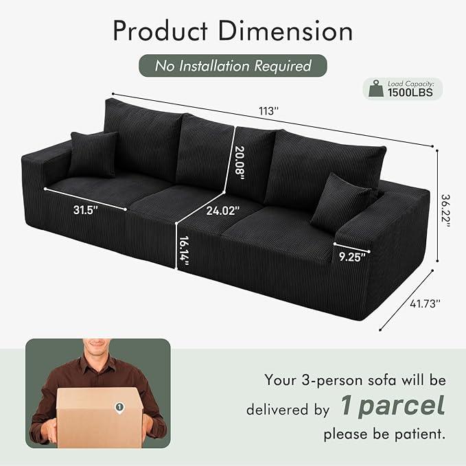 Boneless Cloud Couch Sofa for Living Room, 112