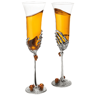 Stemmed Skeleton Champagne Glasses Set of 2 by The Wine Savant - 7oz Skeleton Glasses 9