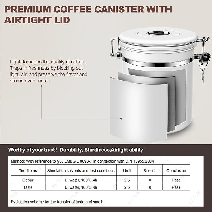 ShanSon Coffee Canister Airtight Coffee Container Stainless Steel Coffee Bean Storage Container with Scoop Coffee Canister for Beans Grounds Sugar Flour Tea Cereal,16OZ, White