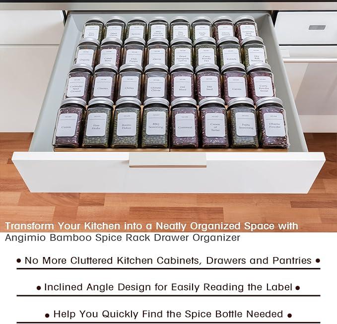 Bamboo Spice Rack Drawer Organizer - 8 Pieces Set- 7
