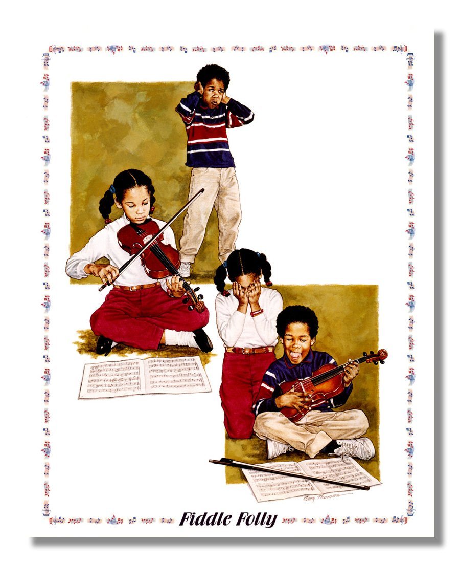 Violin Practice Art Print – African American Music Student Decor 8x10 Fiddle Folly