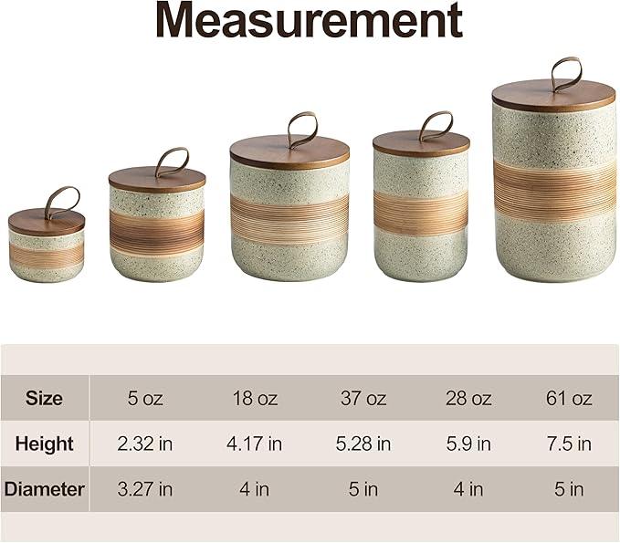 Ceramic Jar with Lid Airtight, Coffee Container Kitchen Food Storage Jars for Spice Sugar Tea Bag, Stackable Decorative Jars for Countertop, 18oz