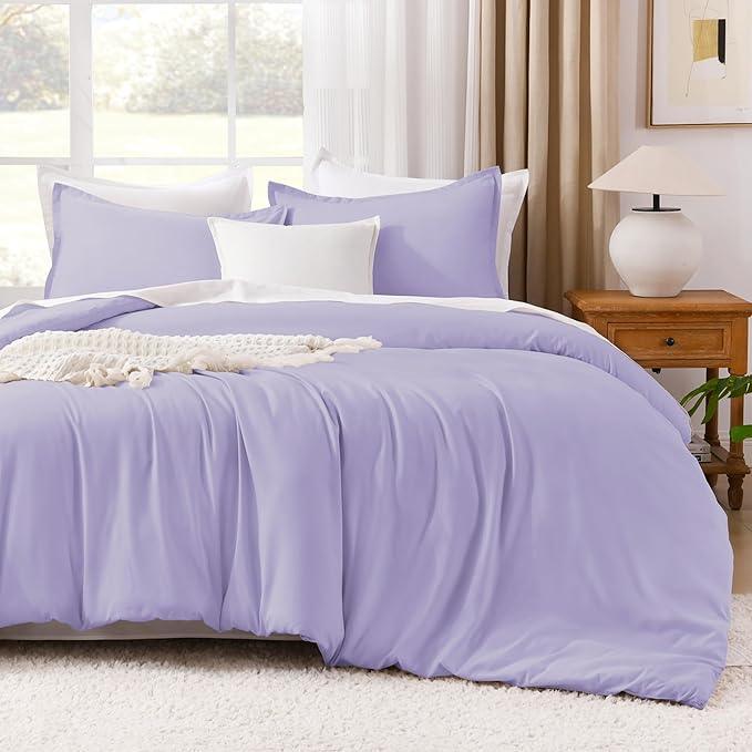 Litanika Lavender Purple Comforter Full Size, 3 Pieces Lightweight Solid Bedding Comforter Set, All Season Fluffy Bed Set (79x90In Comforter & 2 Pillowcases)