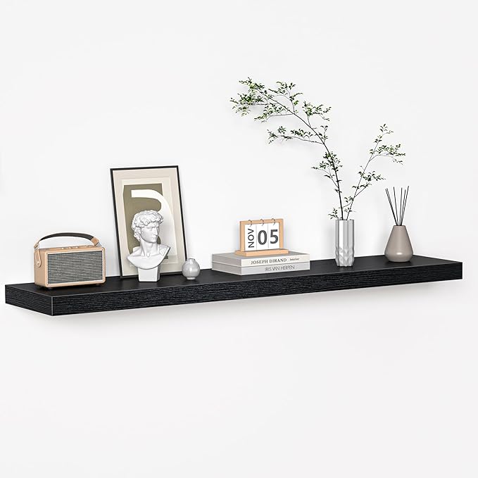 Floating Shelves - 10.3 Inch Deep Wall Shelf for Decor & Storage - Wall Mounted Display Shelving with Invisible Heavy-Duty Metal Bracket - 48