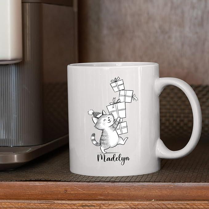 Customized Name Cat Lover Ceramic Mug Gift For Cat Mom/Dad/Family/Friends, Personalized Cats Coffee Mug 11 15Oz, Cute Cats White Accent Cup Gift For Birthday Christmas Thanksgiving, Animal Teacup