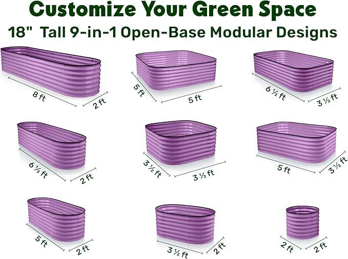 9-in-1 Galvanized Steel Raised Garden Bed // 8×2×1.5 ft Modular Planter for Gardening, Vegetables, Flowers // 18