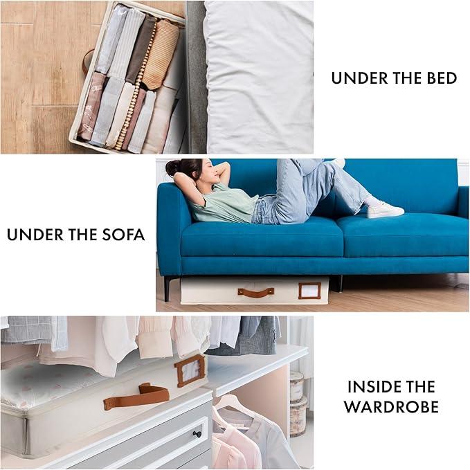 HOMELUX THEORY 2pc Under Bed Storage Containers, Bedroom Under the Bed Drawer Storage Organizer with Bins and Lids, Large Underbed Clothes Storage Box Ideal for Blanket, Fabric, & Shoes (Ivory)