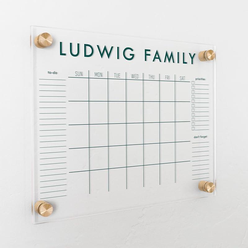 Personalized Clear Acrylic Calendar for Wall, Calendar Whiteboard for Wall, Dry Erase Wall Calendar, Wall Calendar Organizer System for Home (Block, Jade, 14