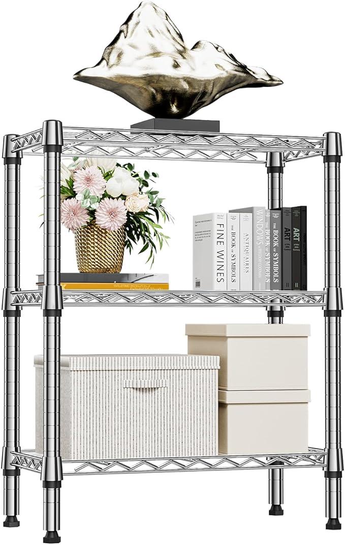 750 lbs 3 Tier Shelf Metal Storage Shelves Wire Rack Closet Organizers for Garage Kitchen Bathroom Laundry Chrome 11.8