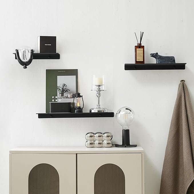 JOOM Small Metal Wall Floating Shelf - Metal Wall Shelf, Black Floating Shelf, Small Bathroom Shelf, Display Shelves for Wall Storage (Black, 20 in)