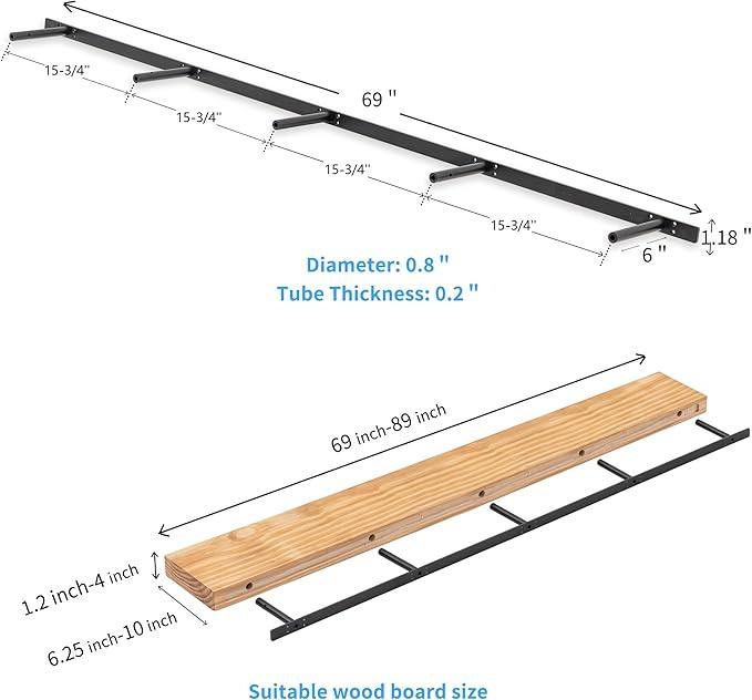 Hidden Shelf Brackets ， Floating Shelf Bracket ( Additional Brackets -NO Kits) 69 Inch -2 Pcs