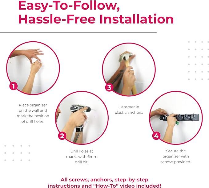 EXTRA GRIP Mop & Broom Holder Wall Mount - Wall Hanging Garden Tool & Utility Closet Organizer, Mop & Broom Hook, Broom Hanger Wall Mount, Mop Broom Organizer, Wall Mounted Broom Rack Mop Storage