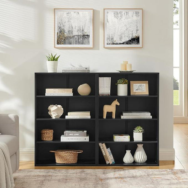 71 Inch Tall 8-Shelf Bookcase, Wood Bookshelf Storage Organizer Adjustable Shelf for Home Office Living Room, Converts into Two 4-Shelf Bookshelves, Black
