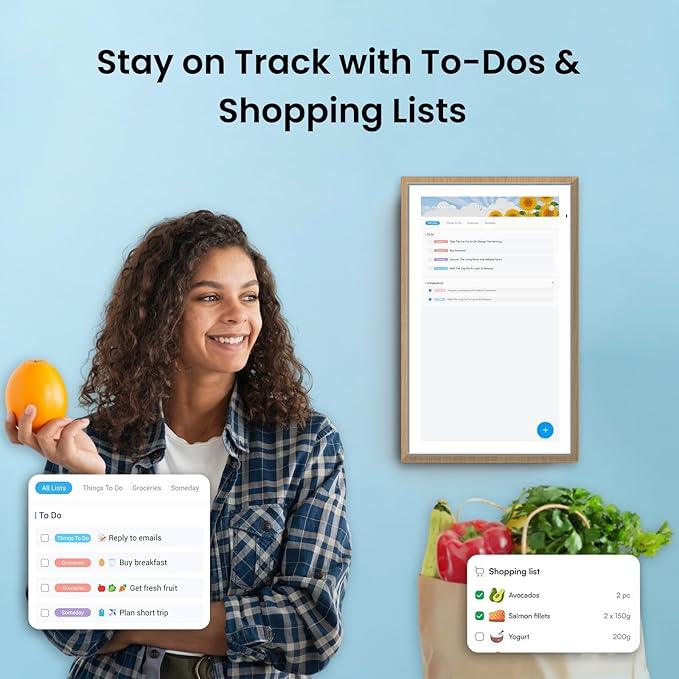 ApoloSign 15.6-inch Digital Calendar: Dual Mode Calendar with Google Play & Multi-calendar Sync, Electronic Planner & Chore Chart, Smart Touchscreen, Interactive Display for Family Schedules (Teak, 15.6