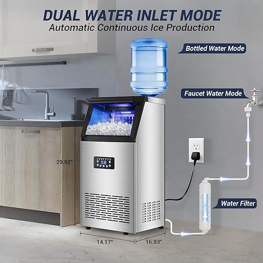 Commercial Ice Maker Machine 120LBS/24H with 30LBS Storage Bin, 15