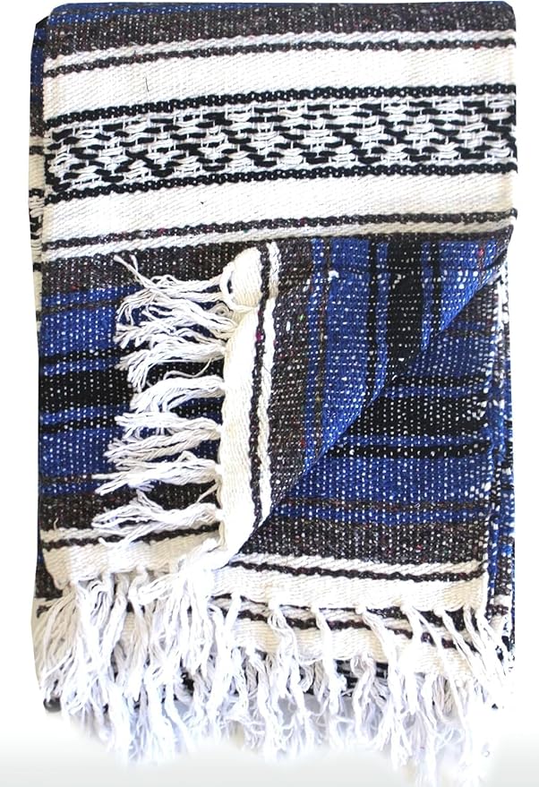 Del Mex Classic Mexican Blanket, Large Authentic Woven Falsa Throw (70